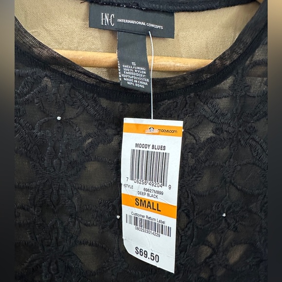 INC moody blues deep black lace floral top size small NWT - Picture 3 of 3